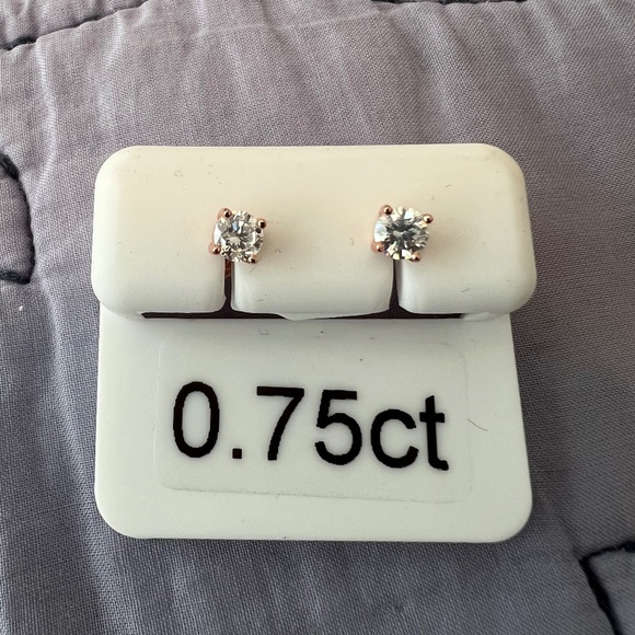 Moissanite Stud Earrings – 0.75 CTW, VVS D Color – 925 Silver, Rose Gold Plated - Picture 1 of 5